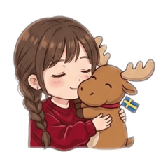 A cute girl with Swedish reindeer