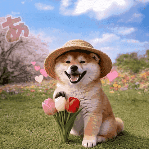 Pop-Up! Springtime Fluffy Shiba Sticker