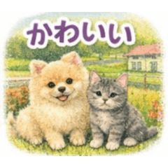 Puppies and Kittens in nature