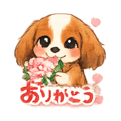 Fluffy Cavalier Puppy 40 Stickers spring