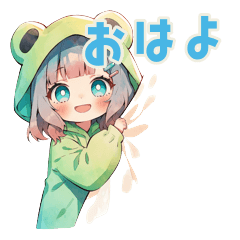 蛙フードパーカーの女の子の挨拶