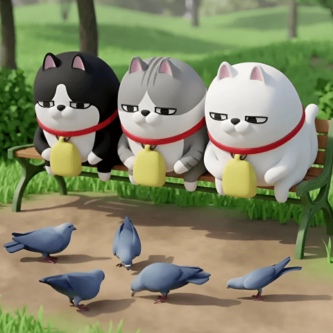 3D Three Rubbing Cats 3
