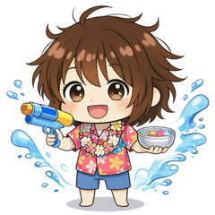 Cute Songkran Boy Splash & Fun Sticker