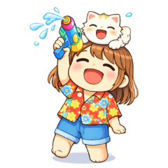 Mochi girl and her cat | Songkran splash