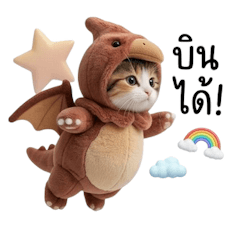 Calm-faced winged dinosaur kitty