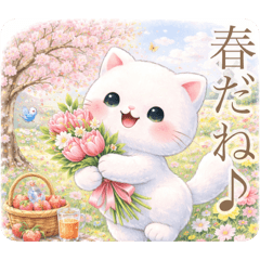 Spring white cat fuwa mochi