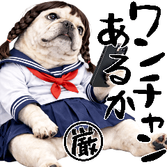 Japanese stickers of a pug in love