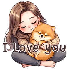 A girl glasses V.1 and a Pomeranian dog.