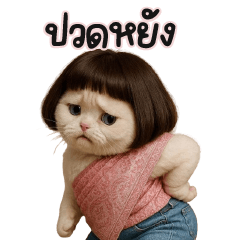 เหมียวขาวผมบ๊อบใส่สไบ