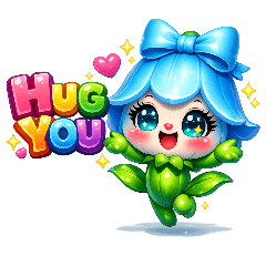 Blue Bow Girl Cute 3D Sticker