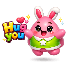 Pink Bunny Cute 3D Sticker