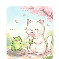Fluffy White Cat: Cherry Blossom Picnic