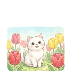 Fluffy White Cat: Peek-a-boo Tulips