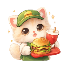 Burger Shop Cat Work Stickers