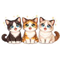 Cute Trio Cats Stickers-Kawaii Cat
