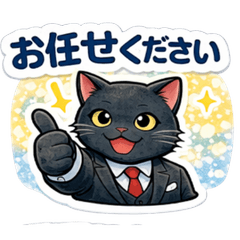 polite black cat work sticker
