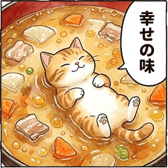 真實水彩繊細三毛貓具多豚汁美食飯テロ大人