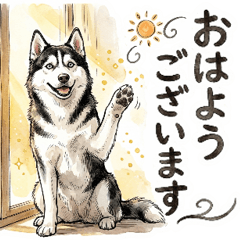 A polite Siberian Husky(Black) sticker.