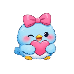Cute & Fluffy Blue Bird (Pink Ribbon)