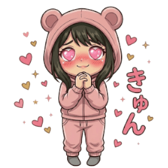 Cute Bear Hoodie Girl - Daily Stickers