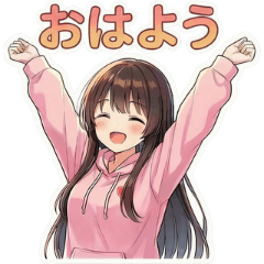 Cute black hair pink hoodie girl