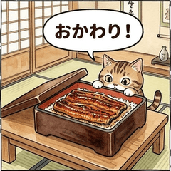 Realistic Tabby Cat & Delicious Seafood