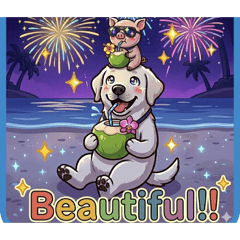 Lab & small Pig: Tropical Vacation