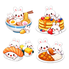 Fluffy Mochi Bunny & Yummy Food