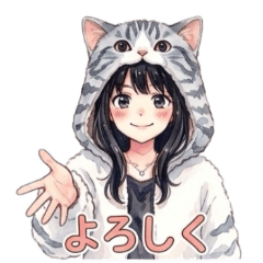 毎日使えるあいさつ♪ねこフードの女の子①