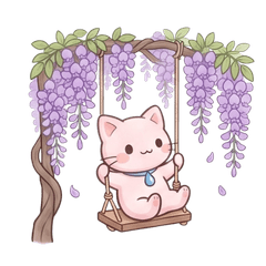 Pink cat and flowers of the four seasons