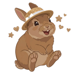 Brown Rabbit in a Straw Hat