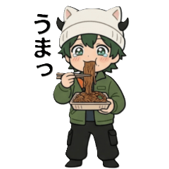 Cat Ear Boy Street Food Stickers