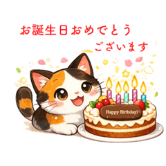 Calico Cat Tama Birthday Stickers