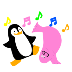Penguin and pink seal