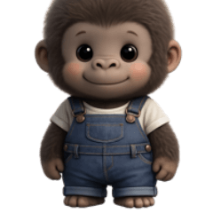 オーバーオールが可愛すぎるフサフサゴリラ