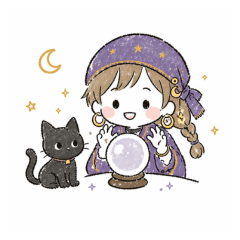 Cute Fortune Girl & Black Cat