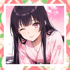 桜とお正月の着物女子スタンプ再販