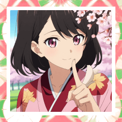 新年の桜と着物女子スタンプ再販