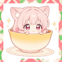 スープと猫耳ピンク女の子スタンプ再販