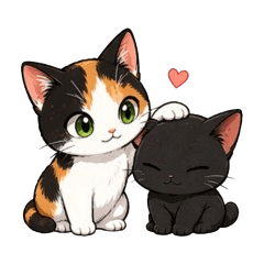 Mugi & Azuki - Calico and Black Cat