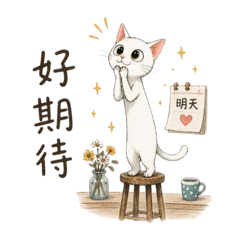 手繪風白貓的日常