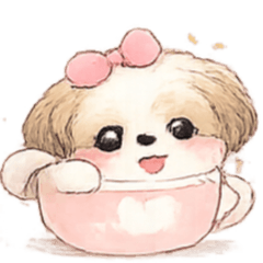 可爱粉彩西施犬