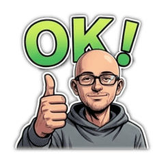 American comic-style bald glasses man