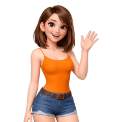 Nong Mei, orange cami & jeans