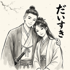 Soft Ink Art: Samurai Couple Stickers