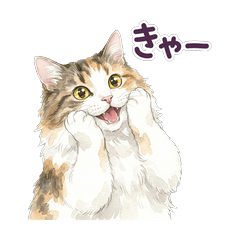 Fluffy Cat Watercolor Emotion Stickers