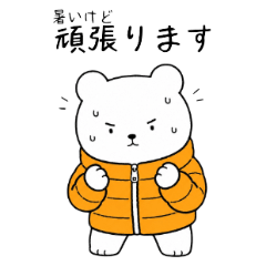 A bear wearing a down jacket