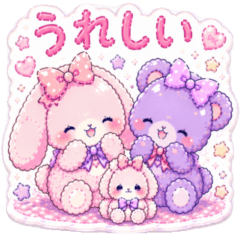 Puffy Pastel Bunny & Bear Emotion
