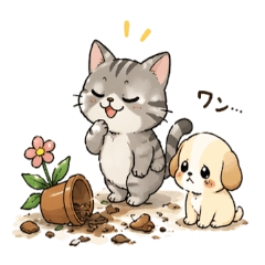 A mean cat and a puppy