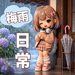 3D Rainy Day Cute Girl Stickers